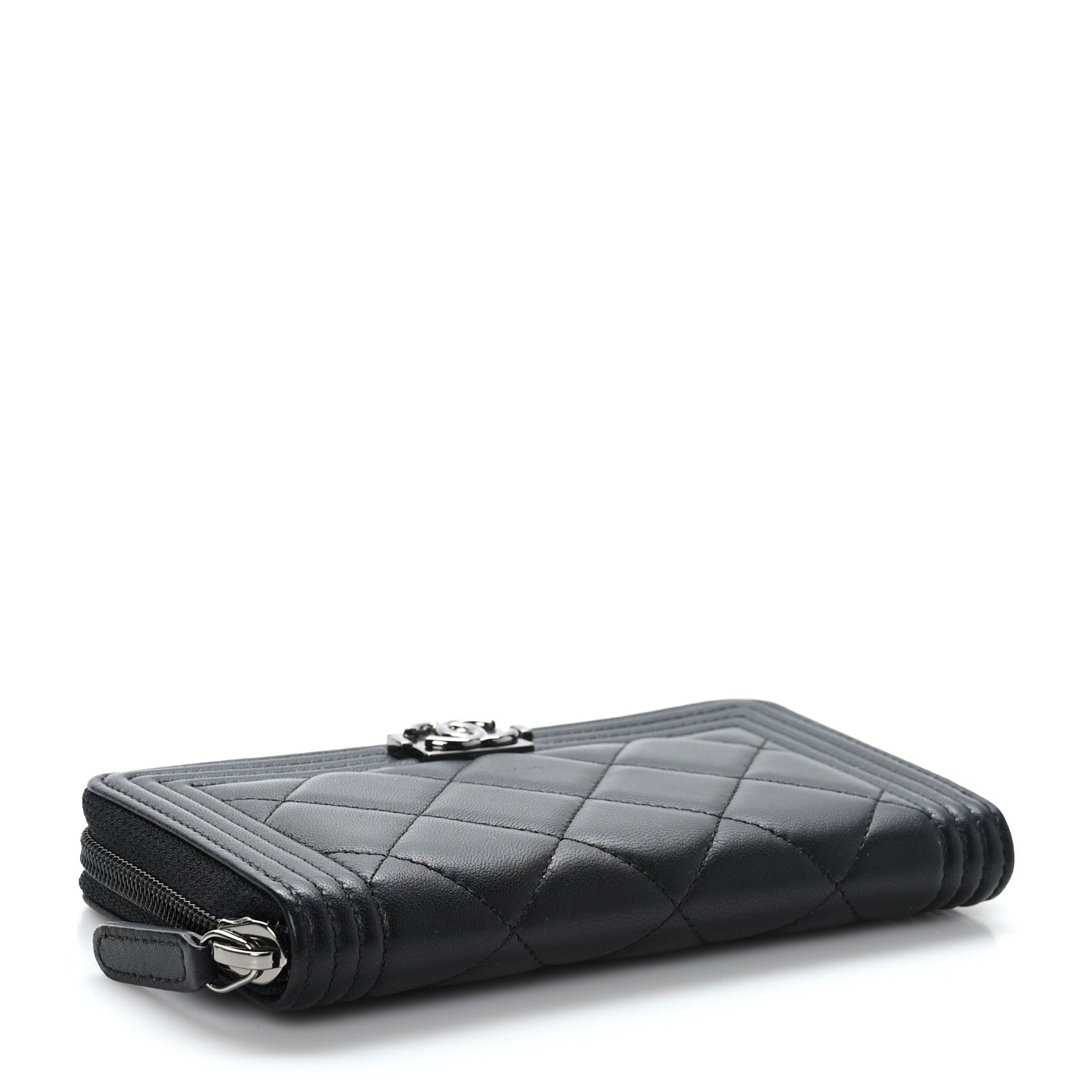 Chanel Lambskin Quilted Small Boy Zip Around Wallet Black 4 of 8