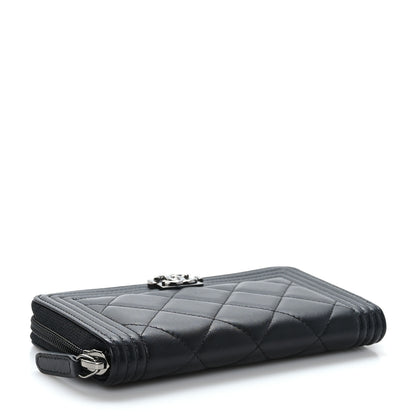 Chanel Lambskin Quilted Small Boy Zip Around Wallet Black 4 of 8