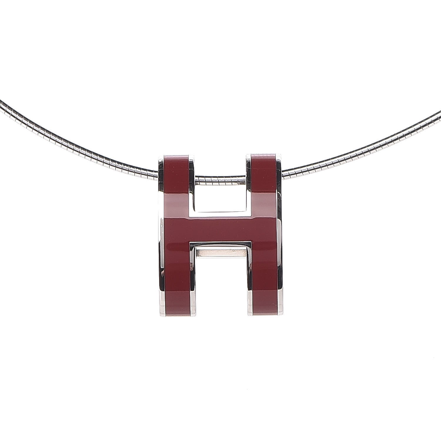 Hermes Palladium Lacquered Pop H Pendant Necklace Rouge H 4 of 6