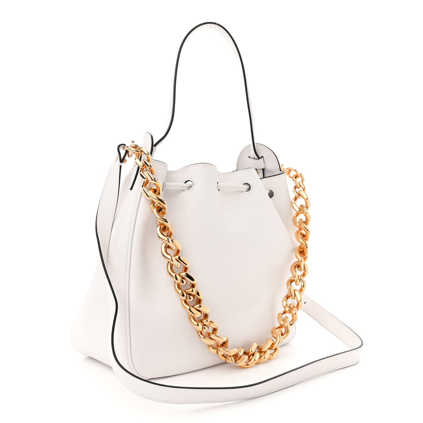 Grained Calfskin La Medusa Bucket Bag Optical White