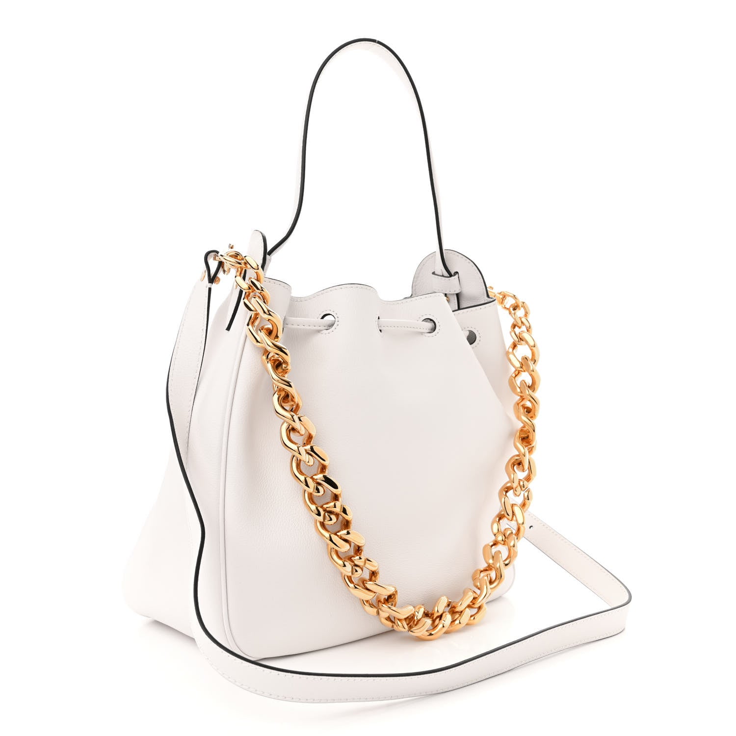 Versace Grained Calfskin La Medusa Bucket Bag Optical White 3 of 9
