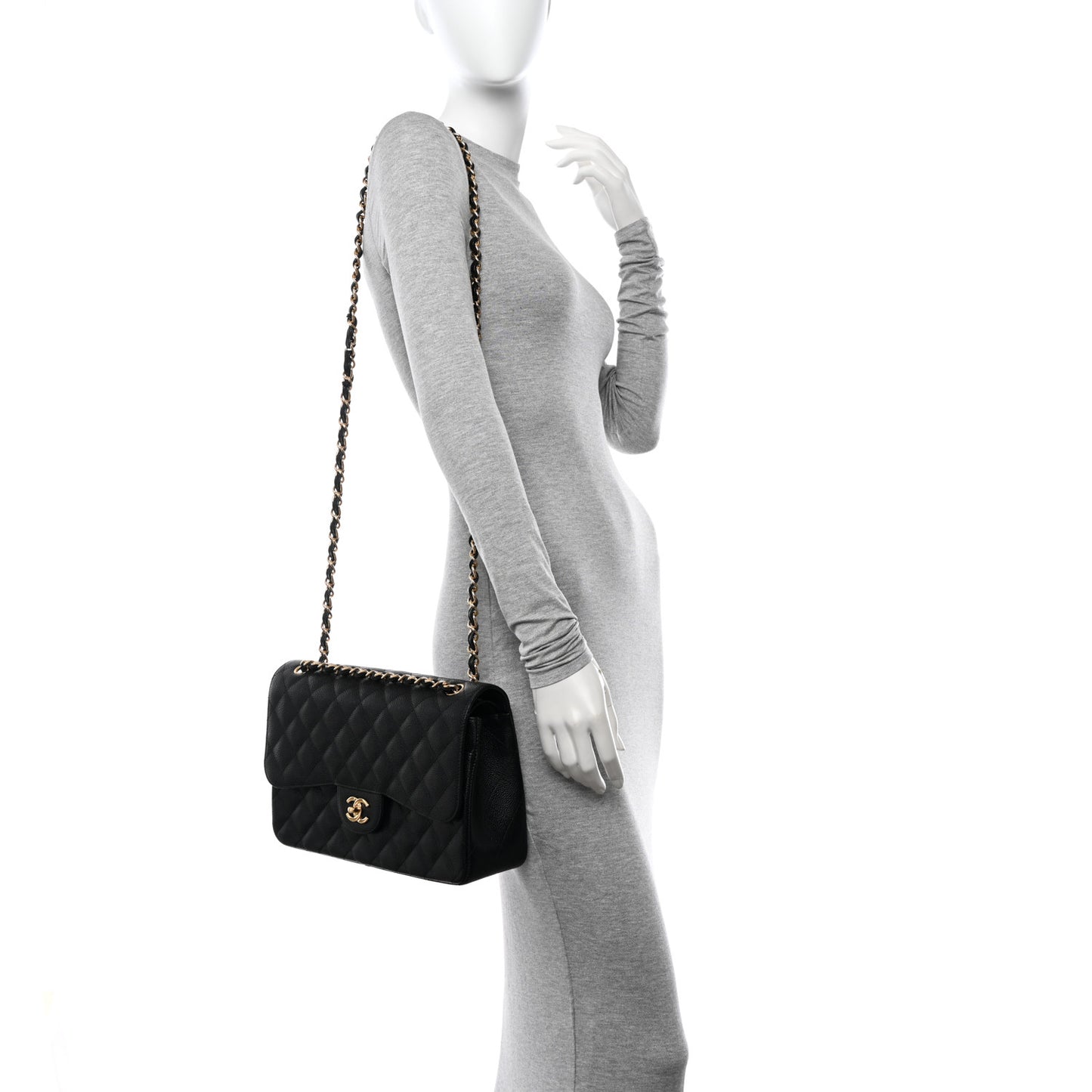 Caviar Quilted Jumbo Double Flap Black
