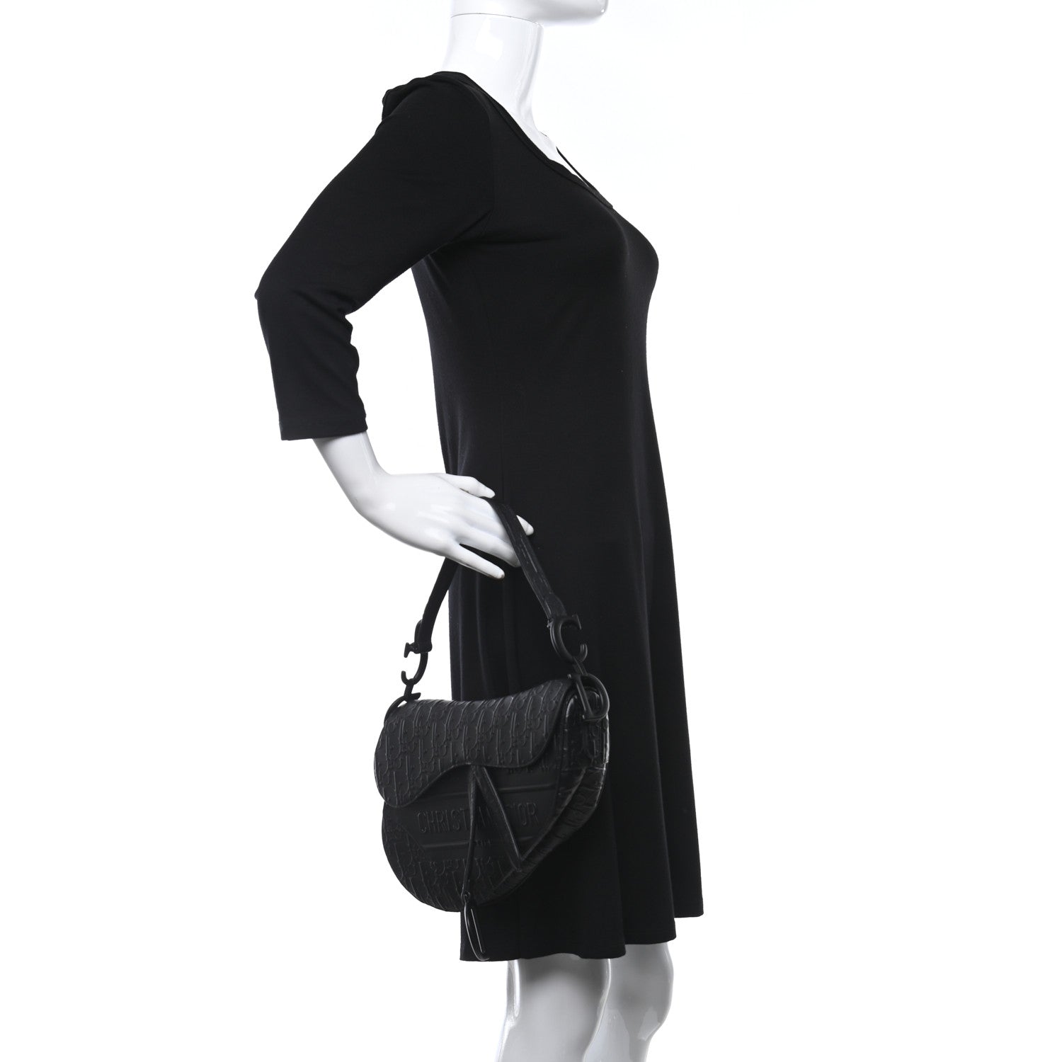 Christian Dior Calfskin Embossed Oblique Saddle Bag Black 2 of 12