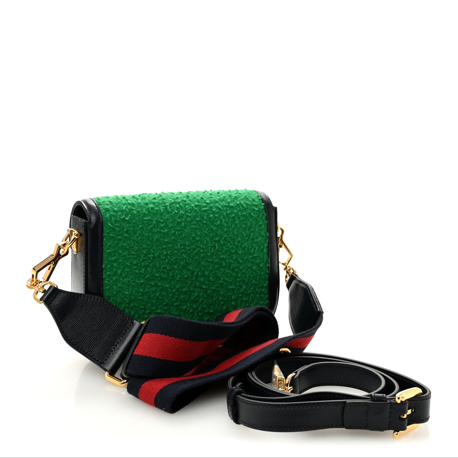 Gucci Casy Wool Azalea Calfskin Mini Horsebit 1955 Shoulder Bag Deep Emerald Blue 3 of 10
