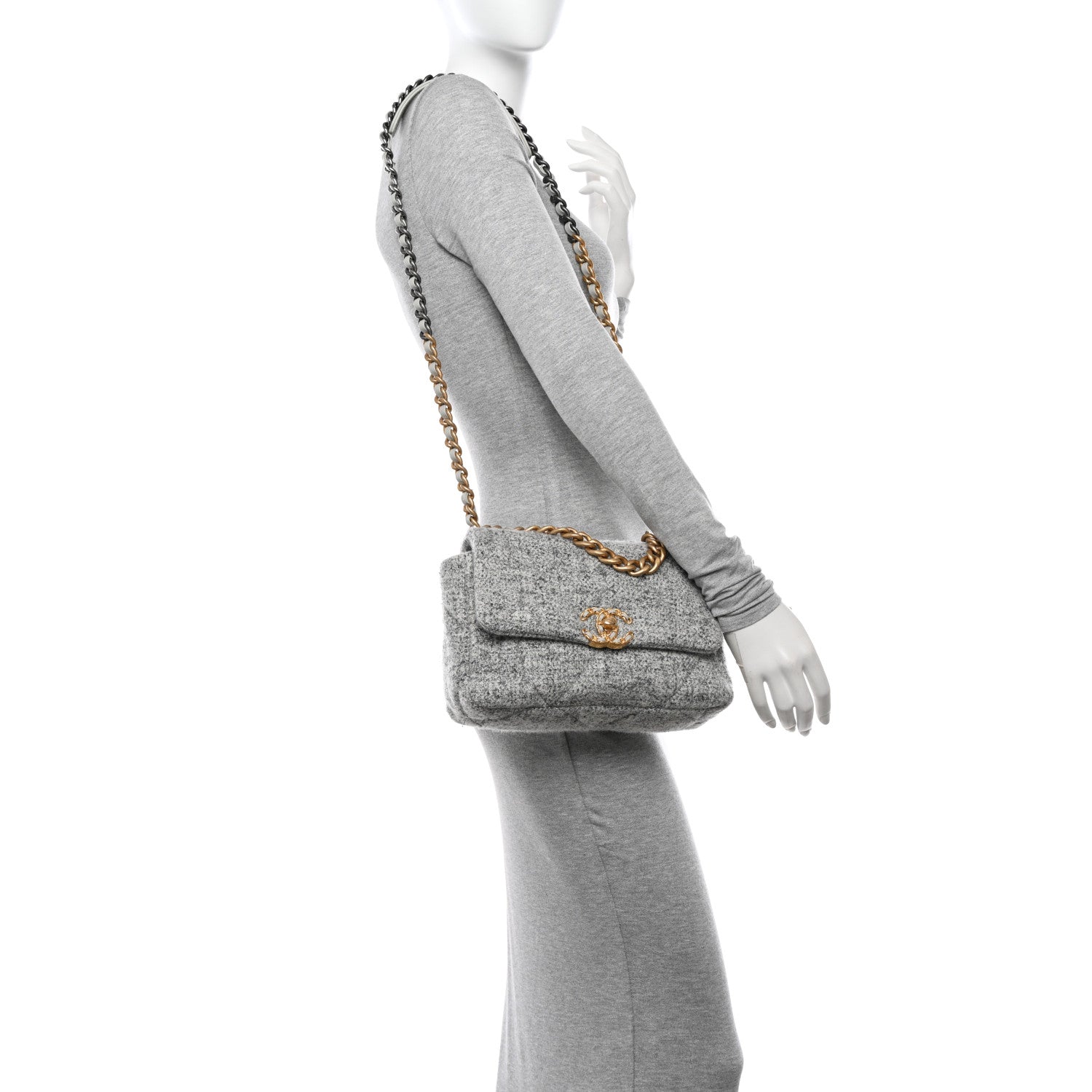 Chanel Tweed Quilted Medium Chanel 19 Flap Grey Ecru 2 of 11