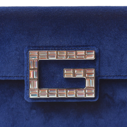 Gucci Velvet Crystal Square G Shoulder Bag Cobalt Blue 10 of 11