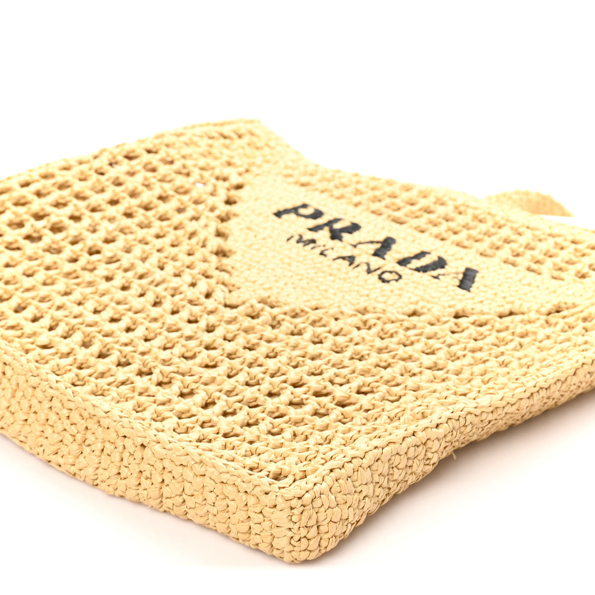 Yarn Raffia Effect Crochet Logo Embroidered Tote Bag Naturale
