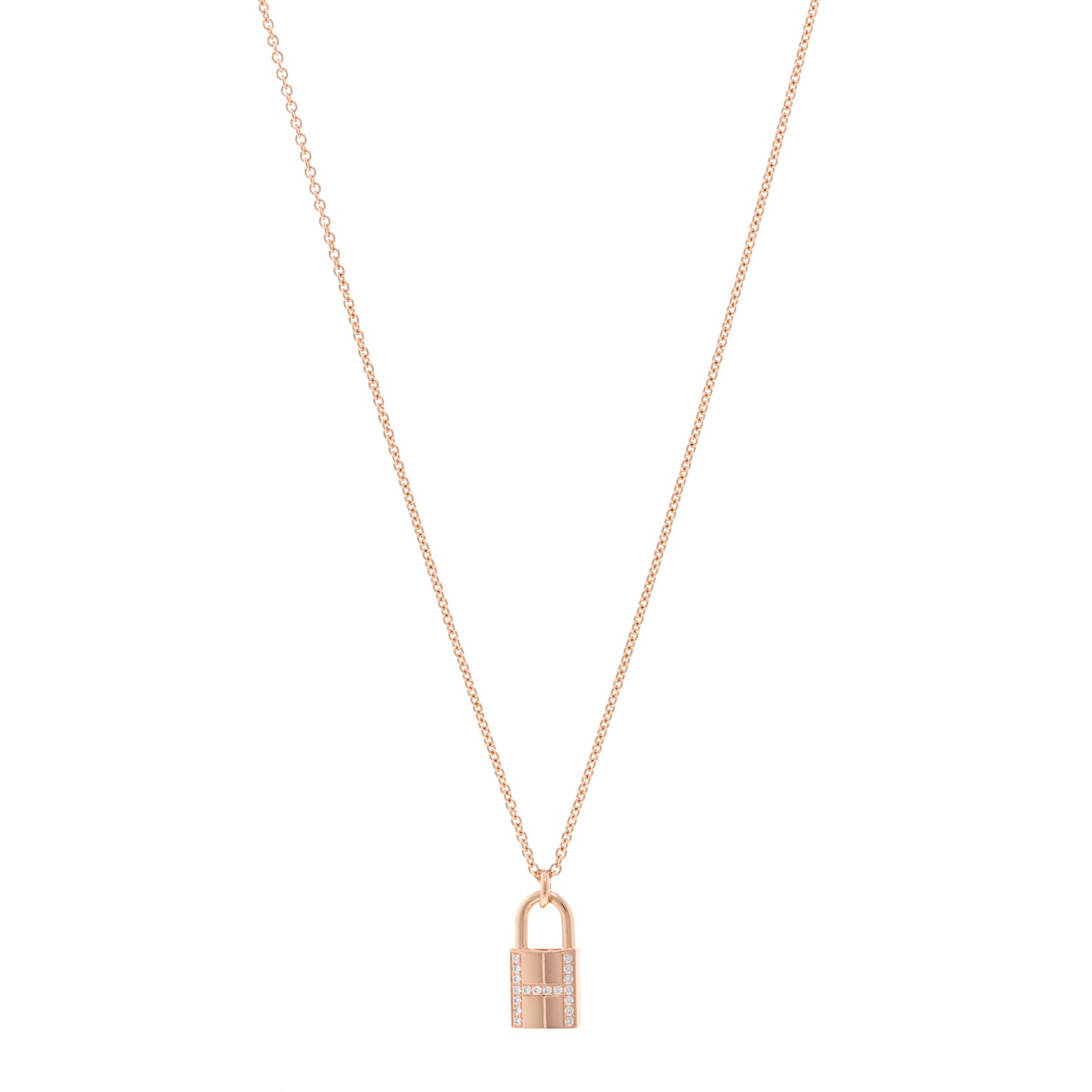 18K Rose Gold Diamond Amulettes Cadenas Pendant Necklace