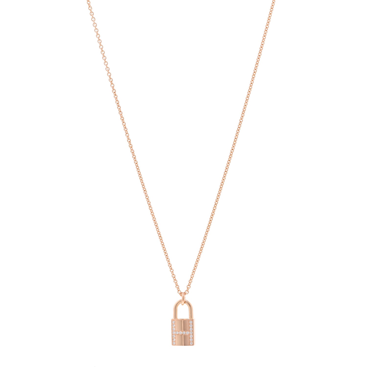Hermes 18K Rose Gold Diamond Amulettes Cadenas Pendant Necklace 1 of 4