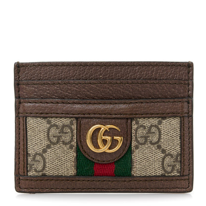 Gucci GG Supreme Monogram Textured Dollar Calfskin Ophidia Card Holder Beige Ebony New Acero 1 of 7