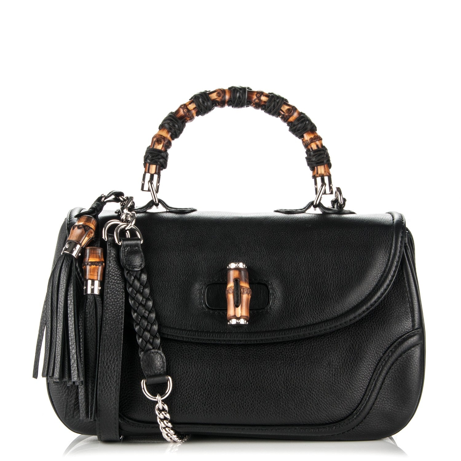 Gucci Pebbled Calfskin Large New Bamboo Top Handle Bag Black 1 of 7
