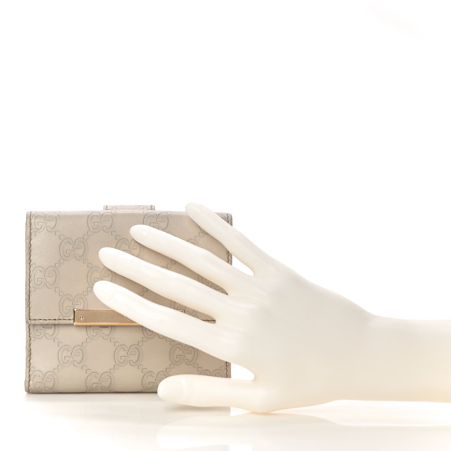 Guccissima Margaux Calfskin Metal Bar French Flap Wallet Mystic White
