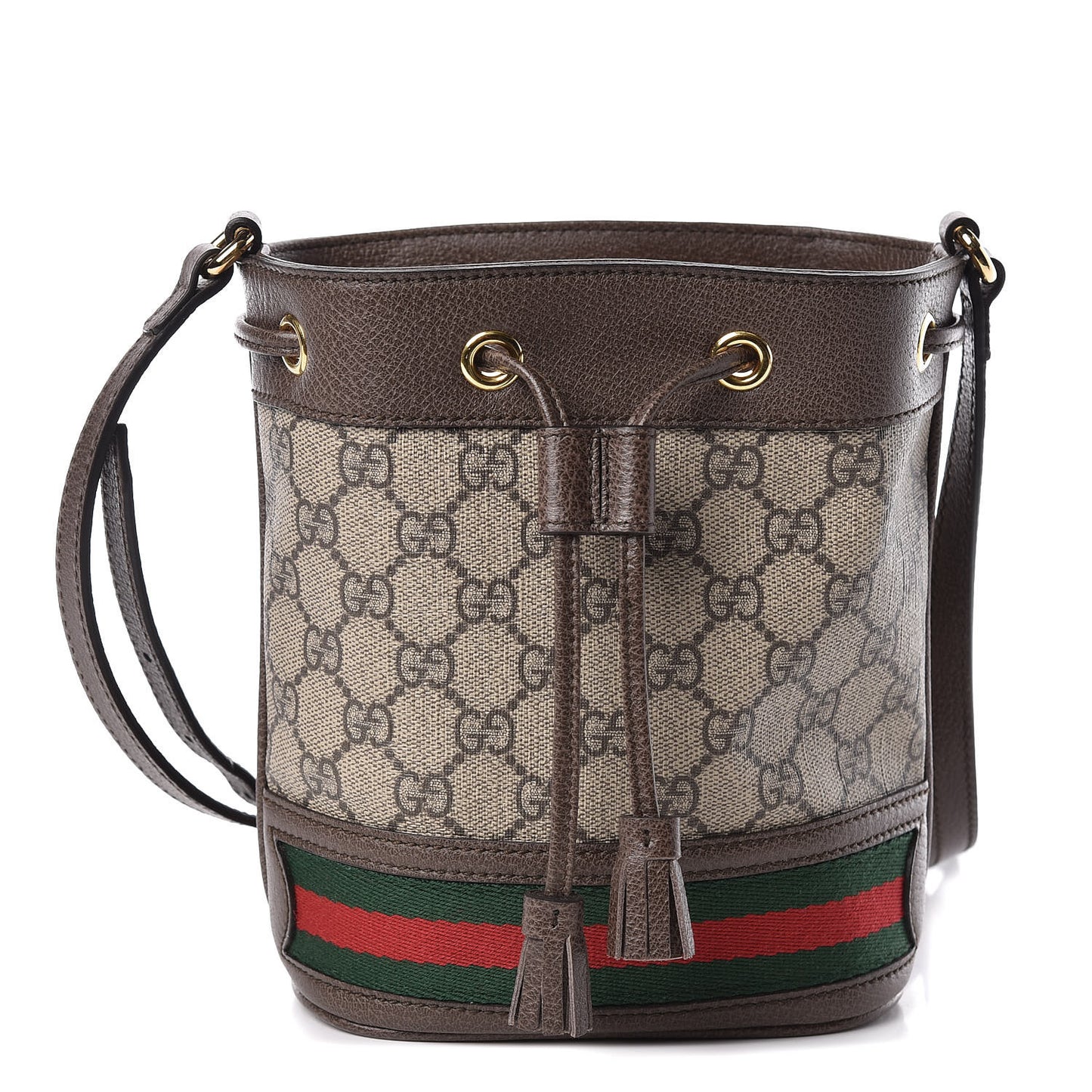 GG Supreme Monogram Web Mini Ophidia Bucket Bag Brown