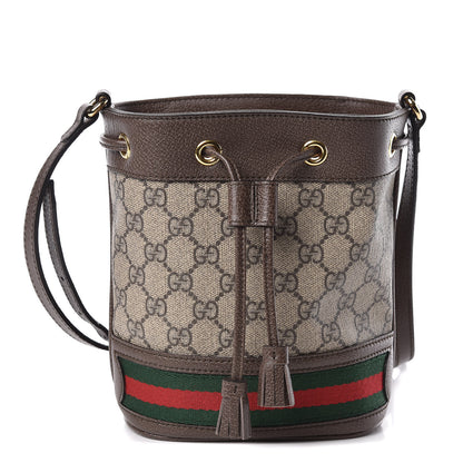 Gucci GG Supreme Monogram Web Mini Ophidia Bucket Bag Brown 1 of 9