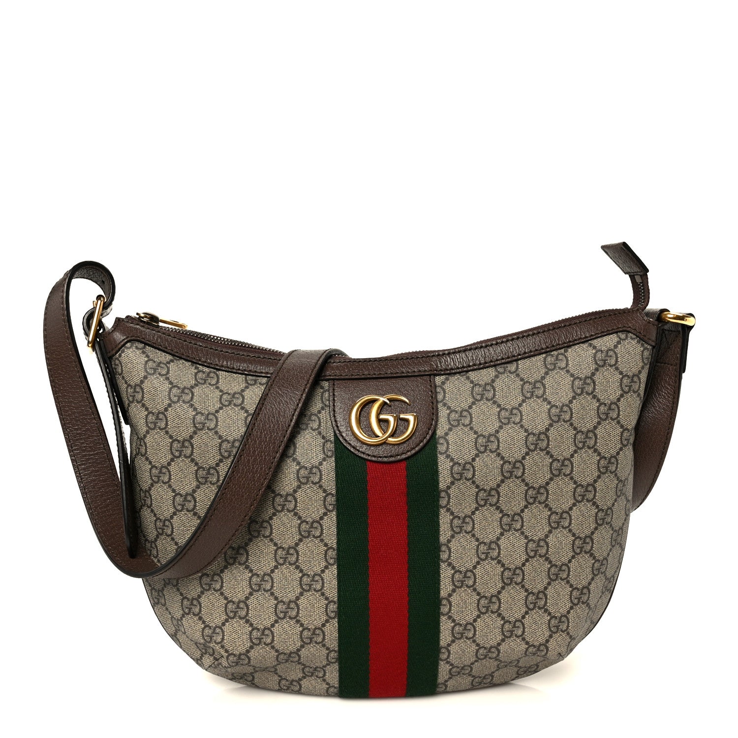 Gucci GG Supreme Monogram Web Small Ophidia Half Moon Hobo Brown 1 of 11