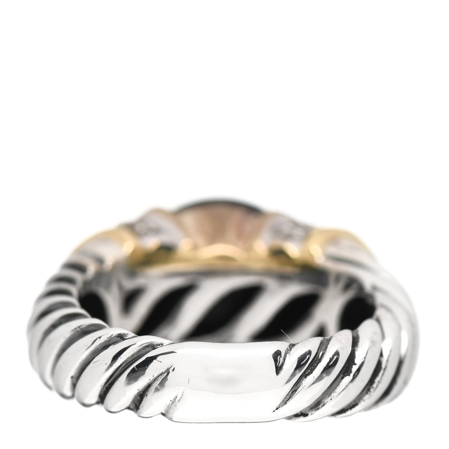 Sterling Silver 18K Yellow Gold Diamond Black Onyx 10mm Cable Capri Ring 54 6.75