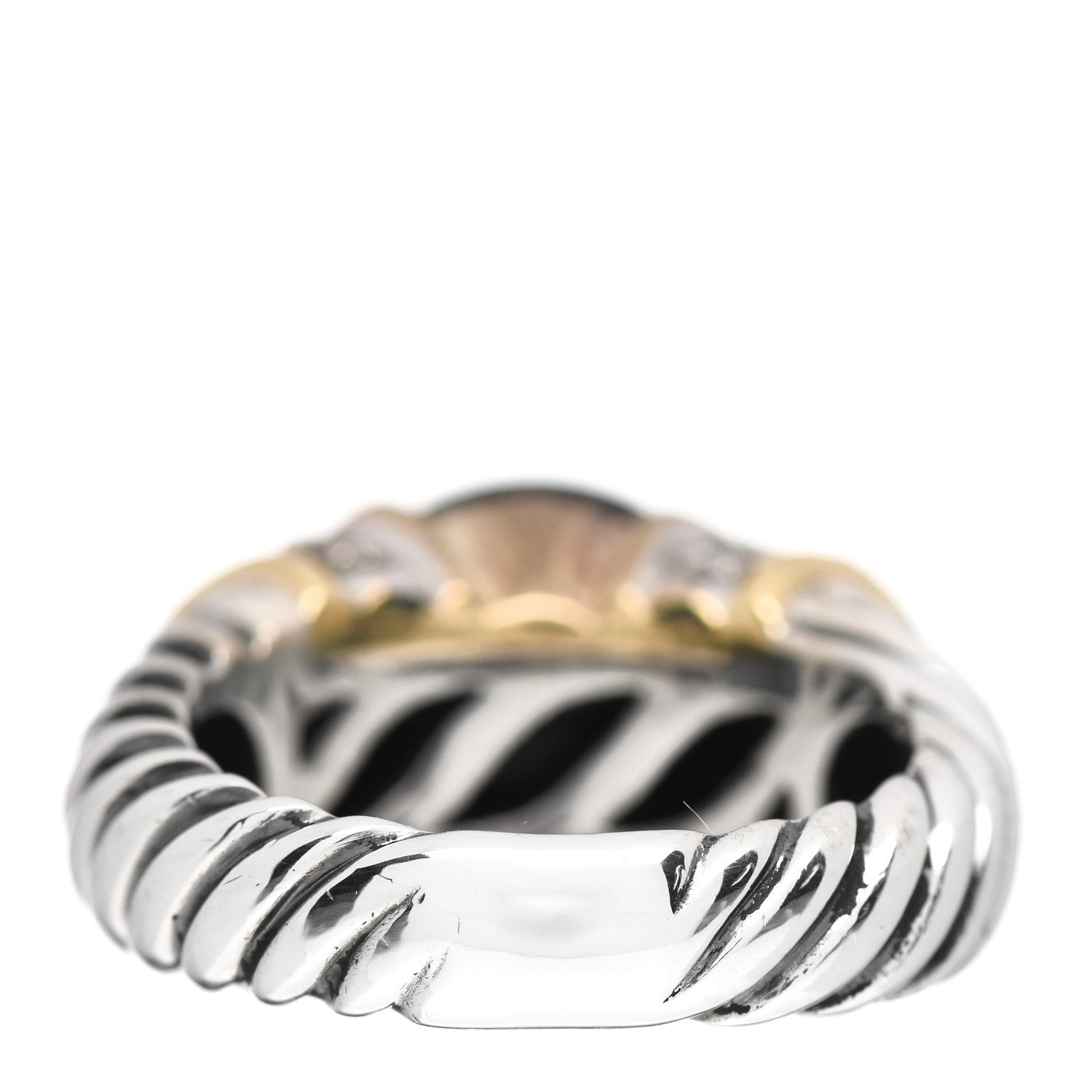 David Yurman Sterling Silver 18K Yellow Gold Diamond Black Onyx 10mm Cable Capri Ring 54 6.75 4 of 5