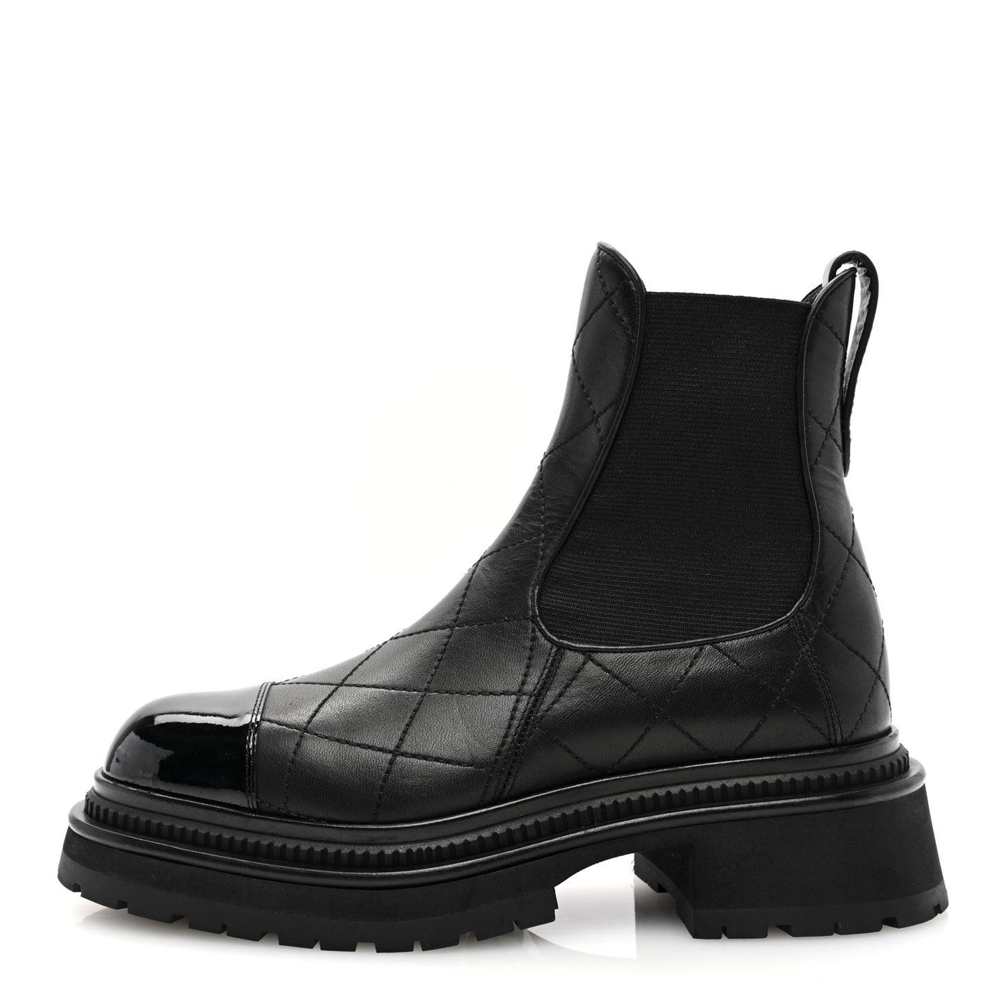 Calfskin Patent Cap Toe Quilted Short Boots 35.5 Black
