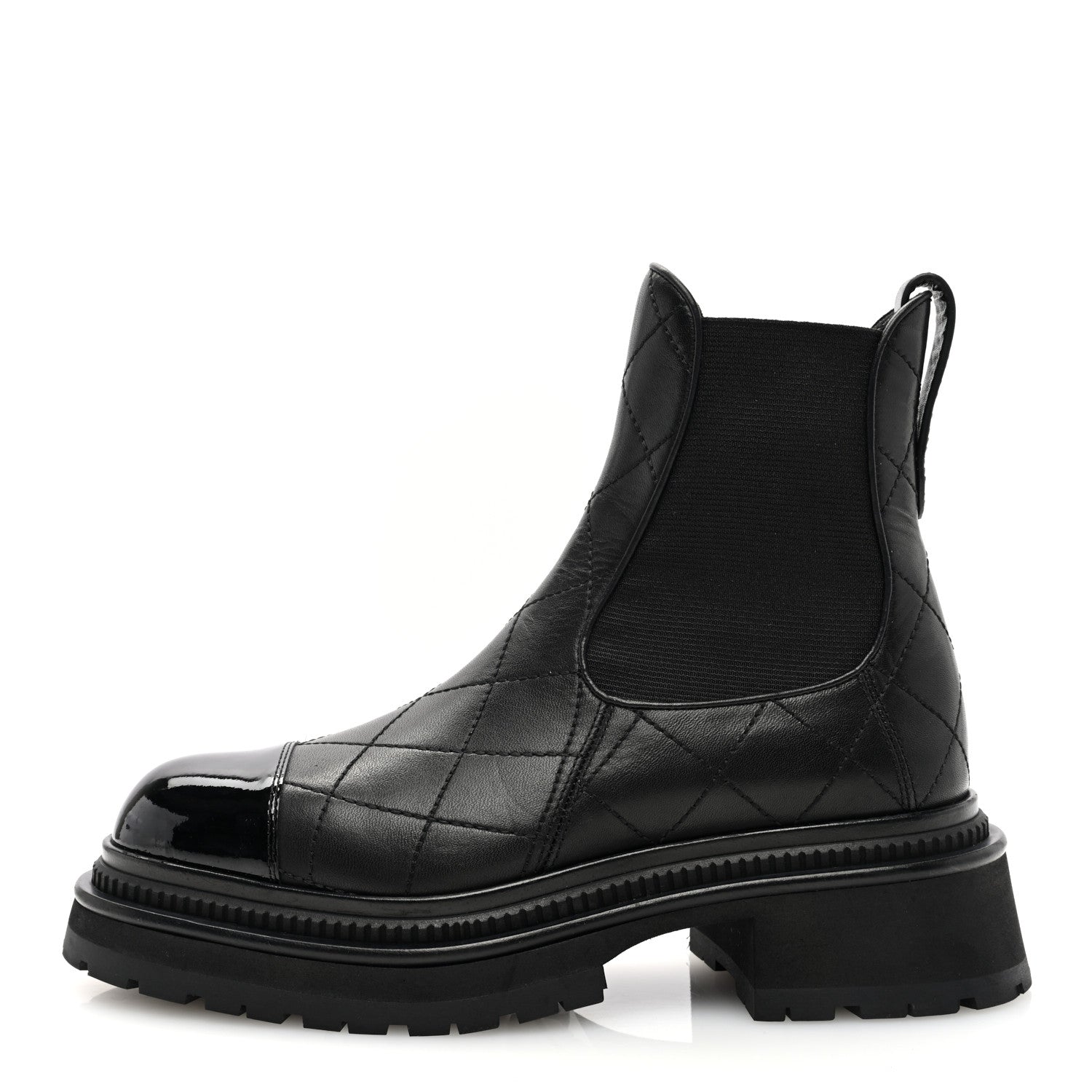 Chanel Calfskin Patent Cap Toe Quilted Short Boots 35.5 Black 1 of 9