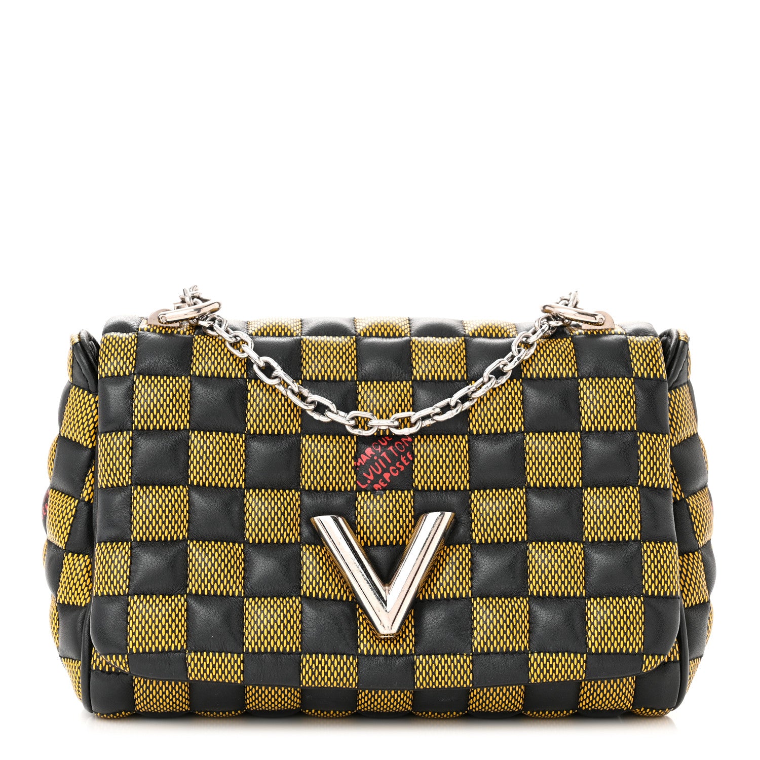 Louis Vuitton Calfskin Damier Twist Shoulder Bag BB Black Yellow 1 of 11