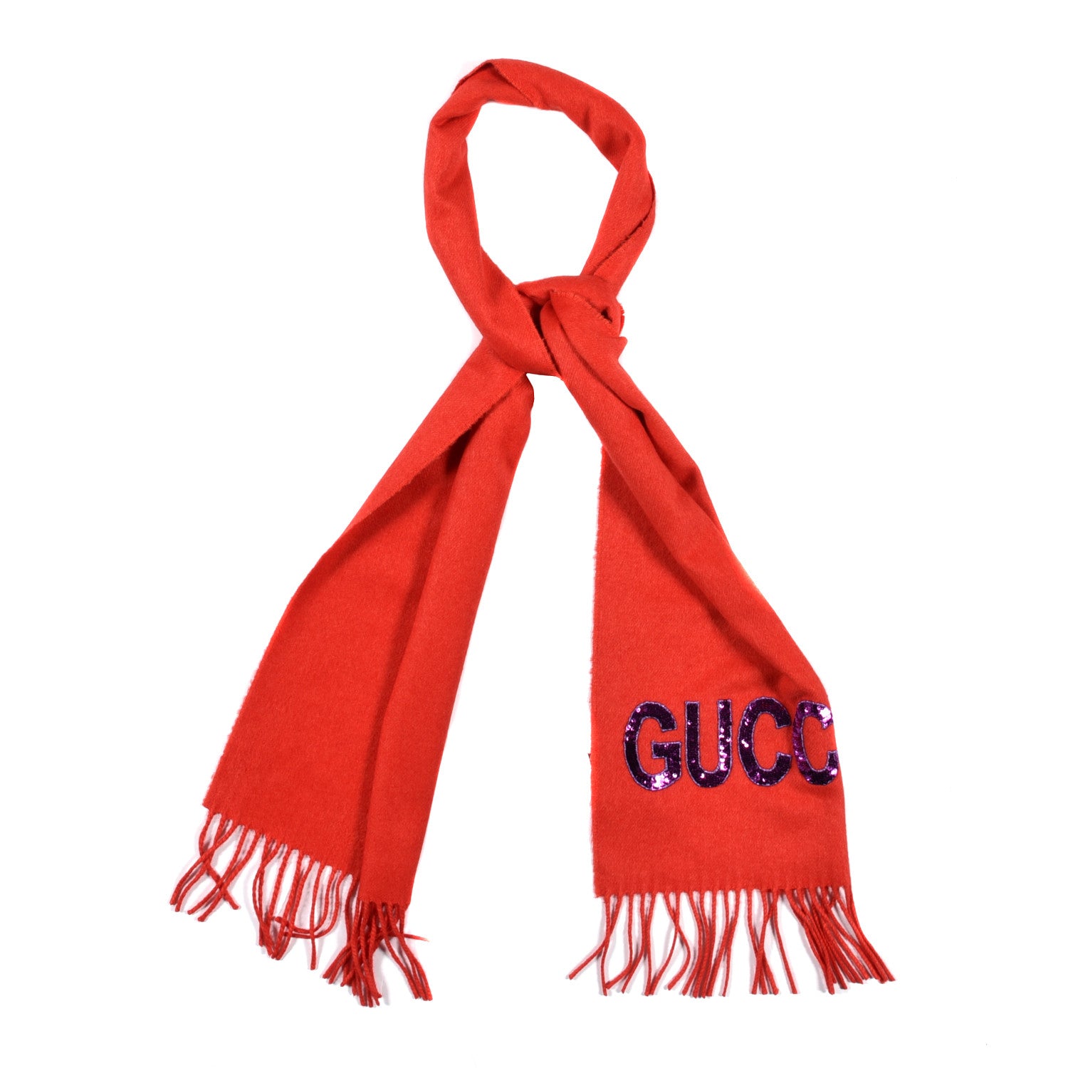Gucci Silk Cashmere Sequins Woven Guccy Scarf Flame 1 of 5