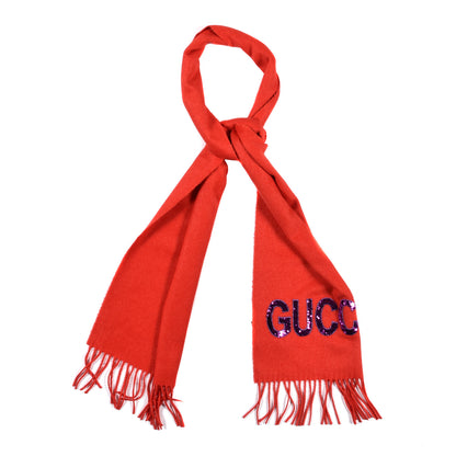 Gucci Silk Cashmere Sequins Woven Guccy Scarf Flame 1 of 5