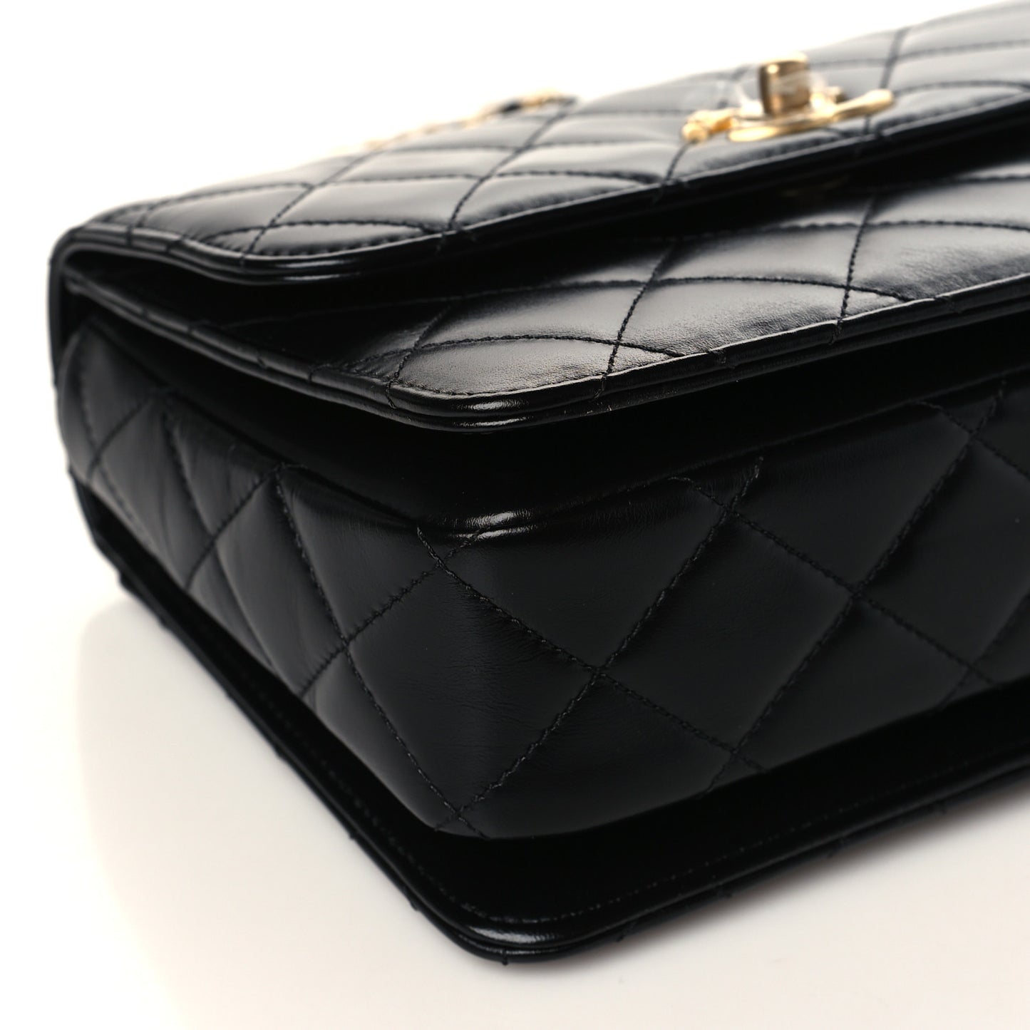 Shiny Calfskin Quilted Small Chain Top Handle Flap Black