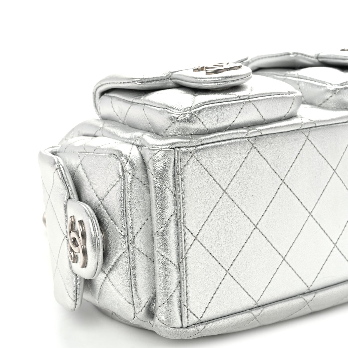 Metallic Lambskin Quilted Trendy Pockets Hobo Silver