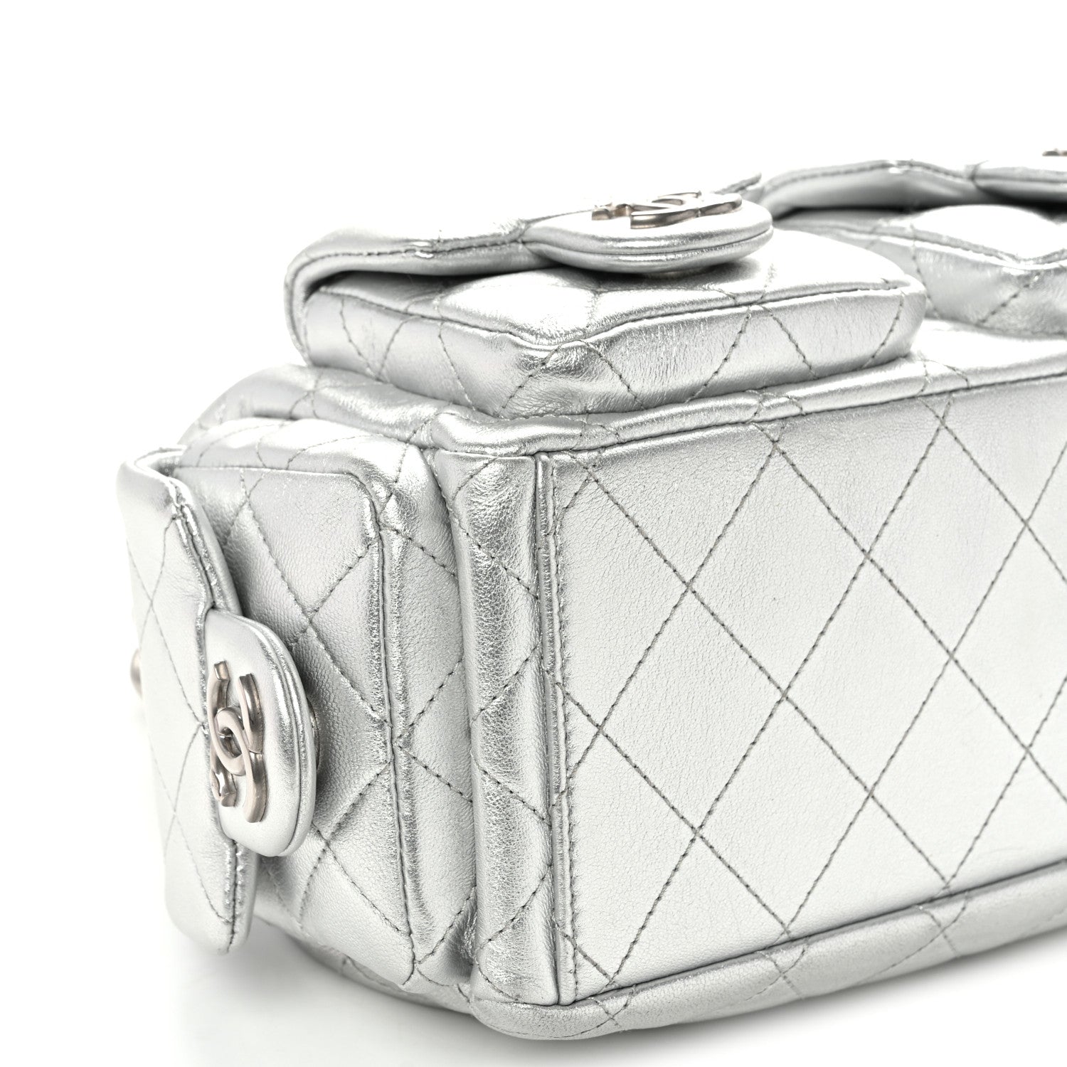 Chanel Metallic Lambskin Quilted Trendy Pockets Hobo Silver 9 of 10