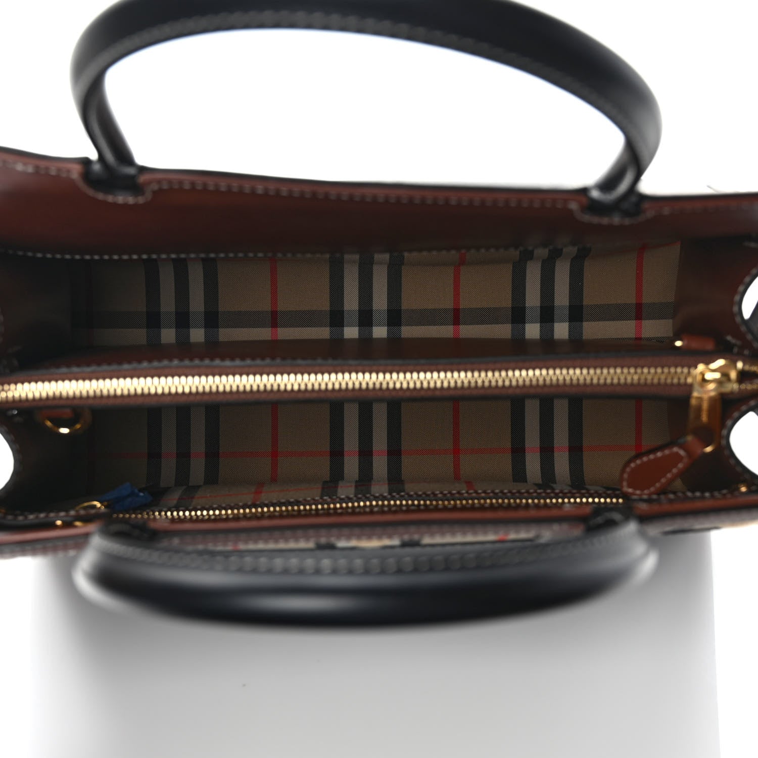 Burberry Calfskin Vintage Check Small Two Handle Title Bag Black 5 of 7