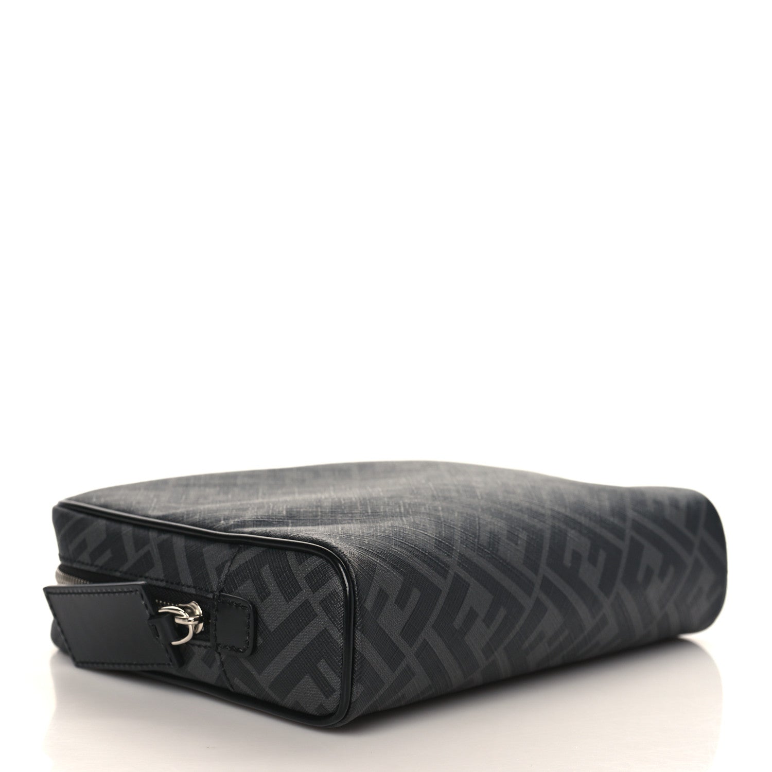 Fendi Glazed Fabric Vitello Brush FF 1974 Toiletry Case Black 4 of 7