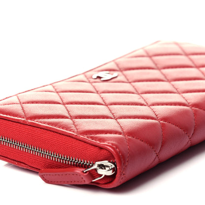 Chanel Lambskin Quilted Gusset Zip Around Wallet Red 9 of 11