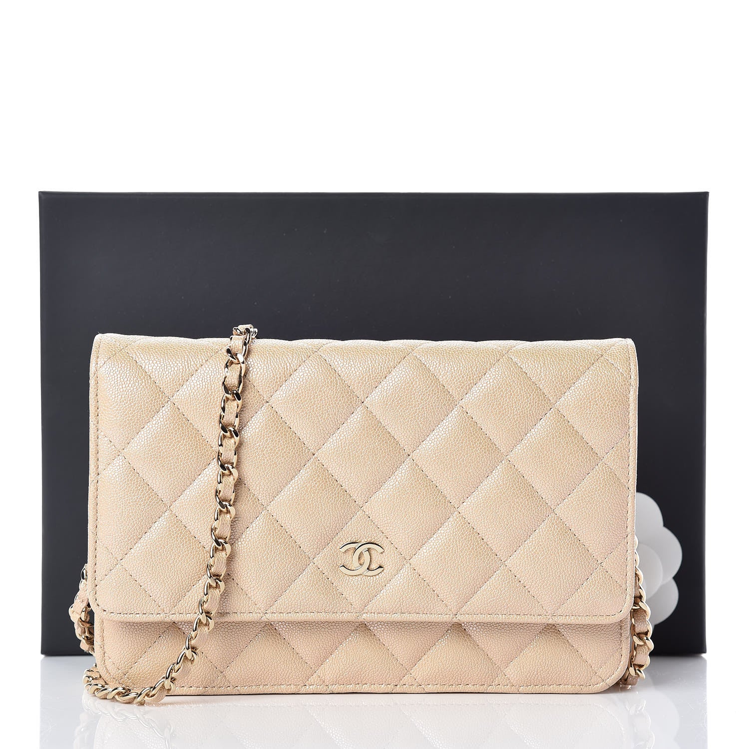 Chanel Iridescent Caviar Quilted Wallet On Chain WOC Beige 11 of 11