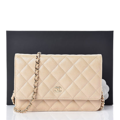 Chanel Iridescent Caviar Quilted Wallet On Chain WOC Beige 11 of 11