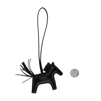 Hermes Milo Lambskin Matte Alligator Touch Grigri Rodeo Horse Bag Charm PM So Black 2 of 5