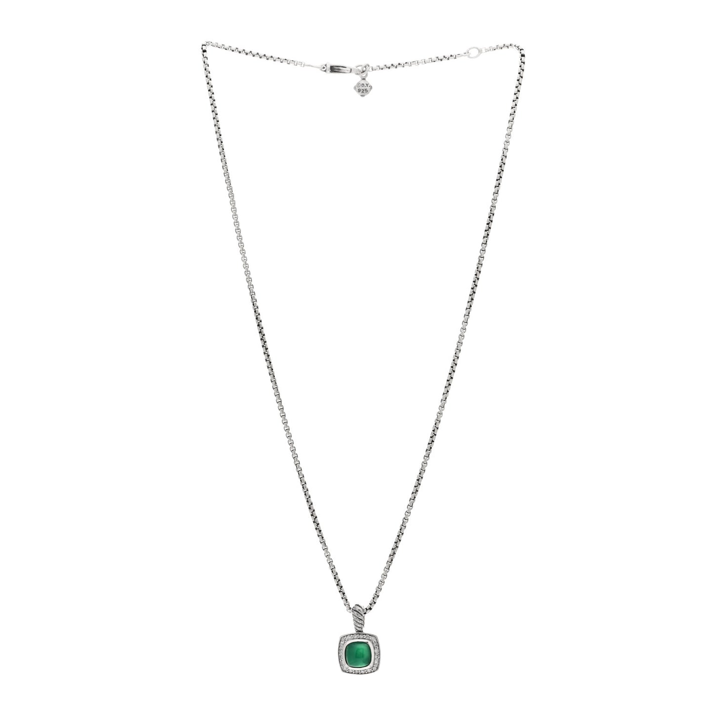 Sterling Silver Diamond Green Onyx 7mm Petite Albion Pendant Necklace