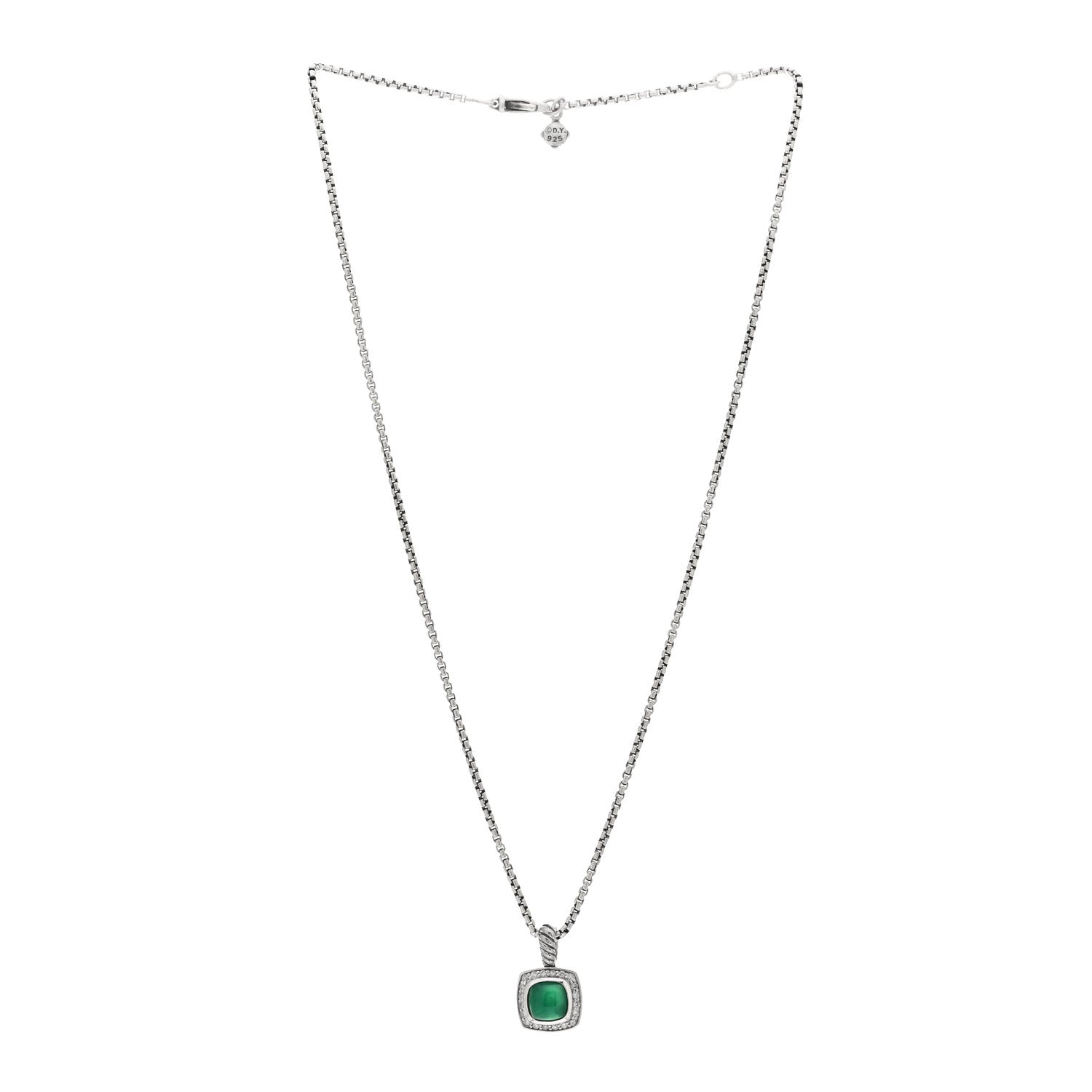 David Yurman Sterling Silver Diamond Green Onyx 7mm Petite Albion Pendant Necklace 3 of 4