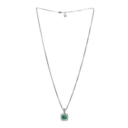 David Yurman Sterling Silver Diamond Green Onyx 7mm Petite Albion Pendant Necklace 3 of 4