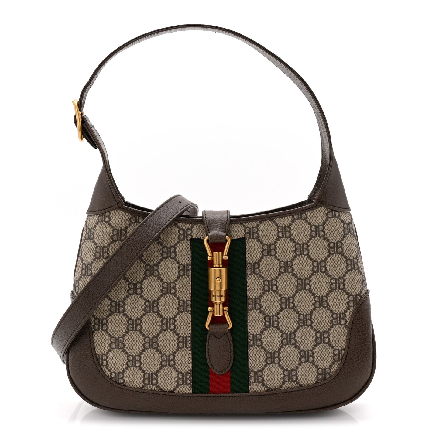 X BALENCIAGA BB Supreme Monogram Calfskin Web Small Jackie 1961 Hobo Beige Ebony
