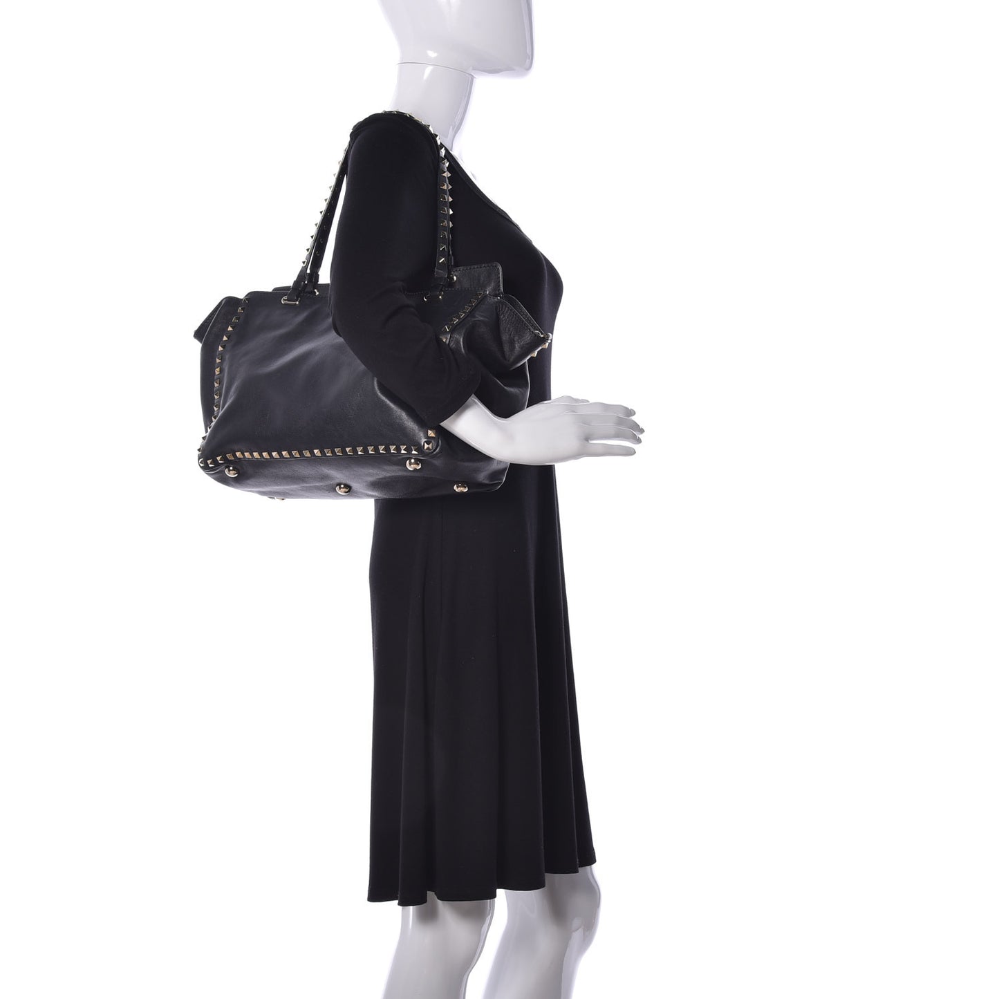 Vitello Medium Rockstud Tote Black