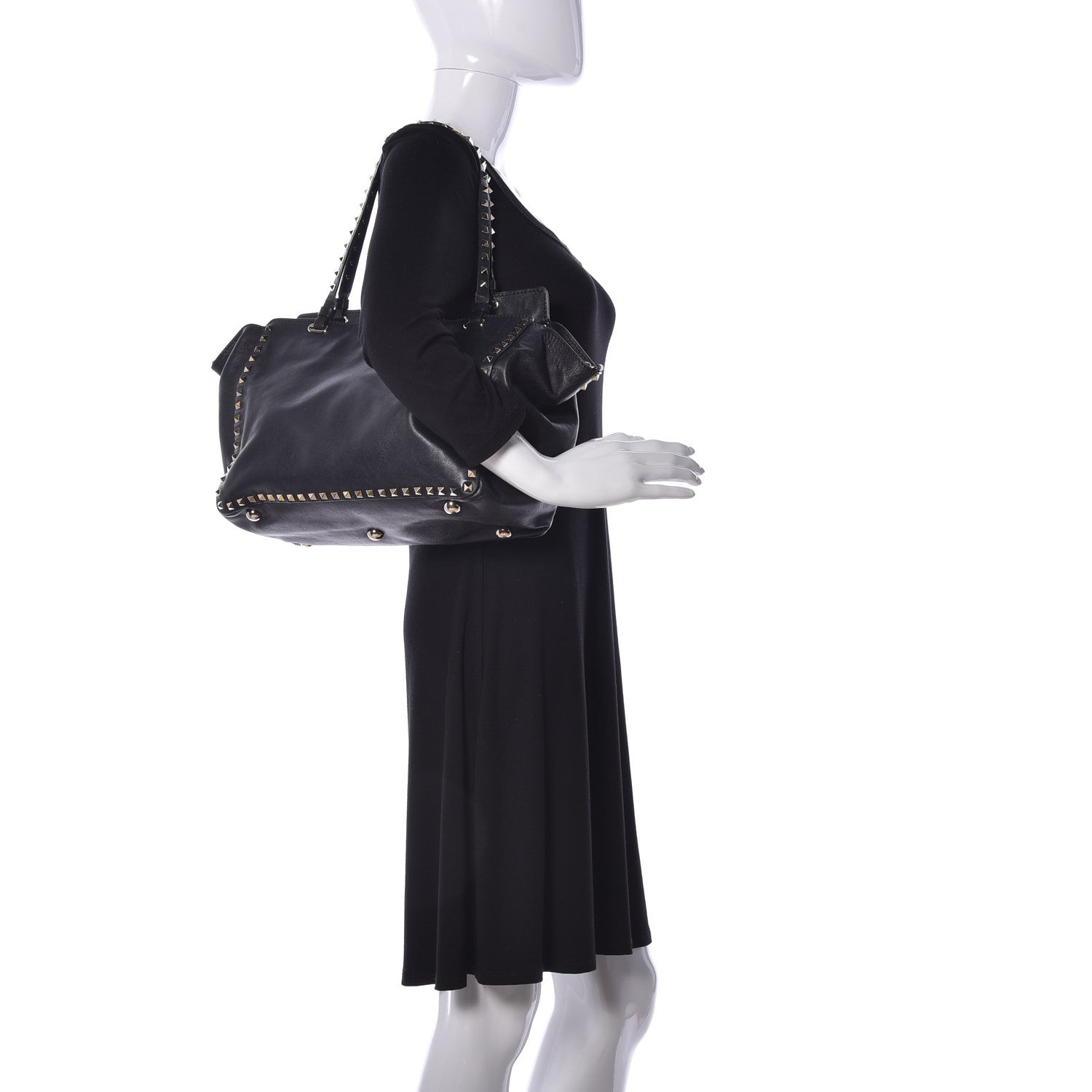 Valentino Garavani Vitello Medium Rockstud Tote Black 3 of 10