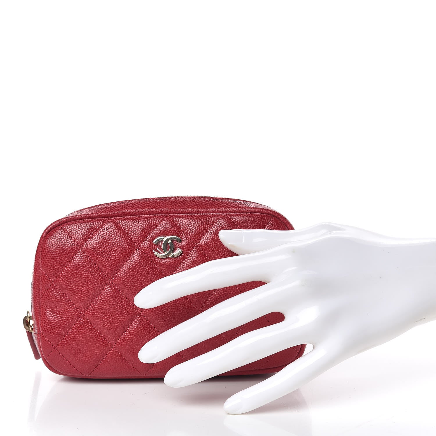 Chanel Caviar Quilted Small Curvy Pouch Cosmetic Case Pink 2 of 10