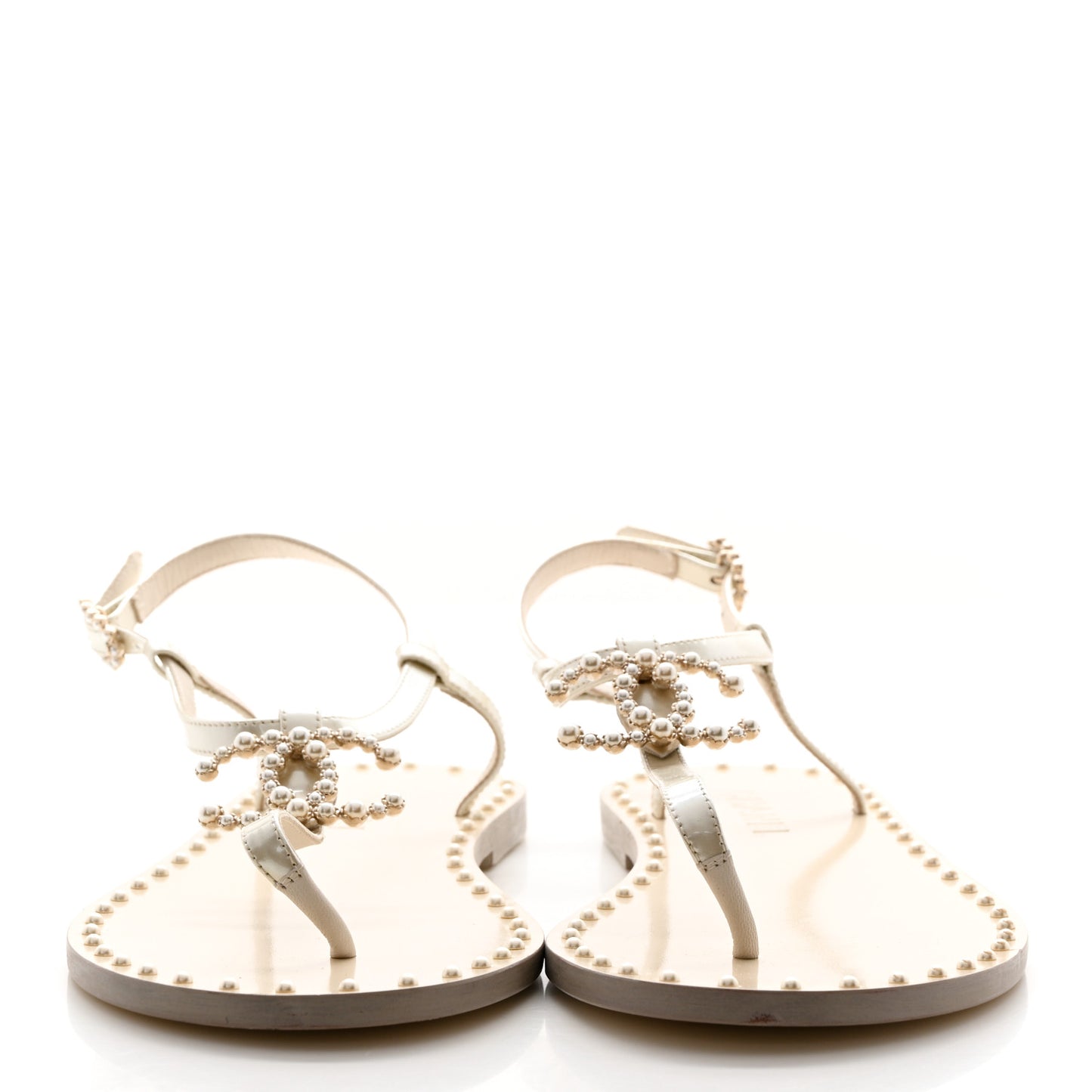 Iridescent Glazed Calfskin Pearl CC Thong Sandals 39 White