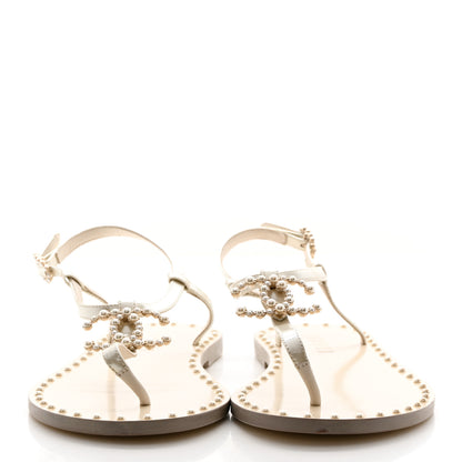 Chanel Iridescent Glazed Calfskin Pearl CC Thong Sandals 39 White 2 of 8