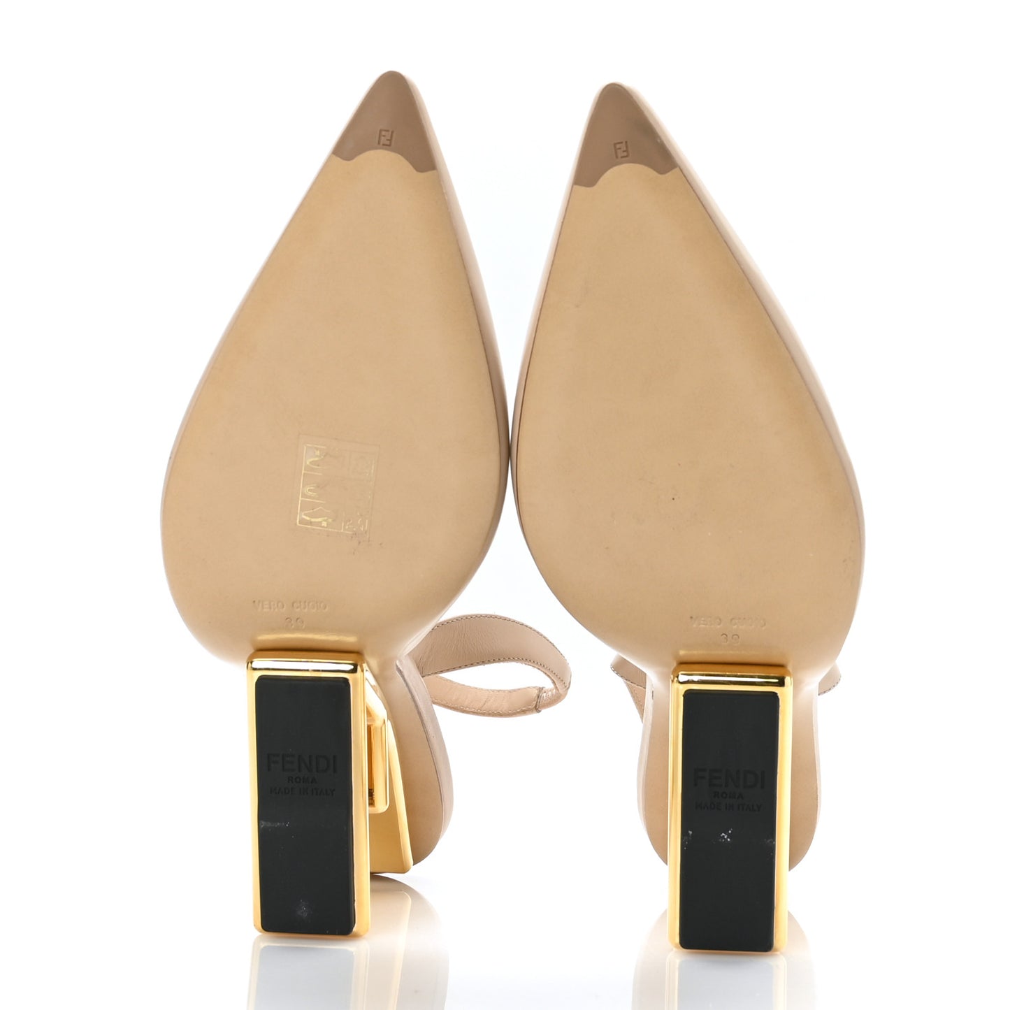 Vitello Fendi First 95mm Slingback Sandals 39 Poudre