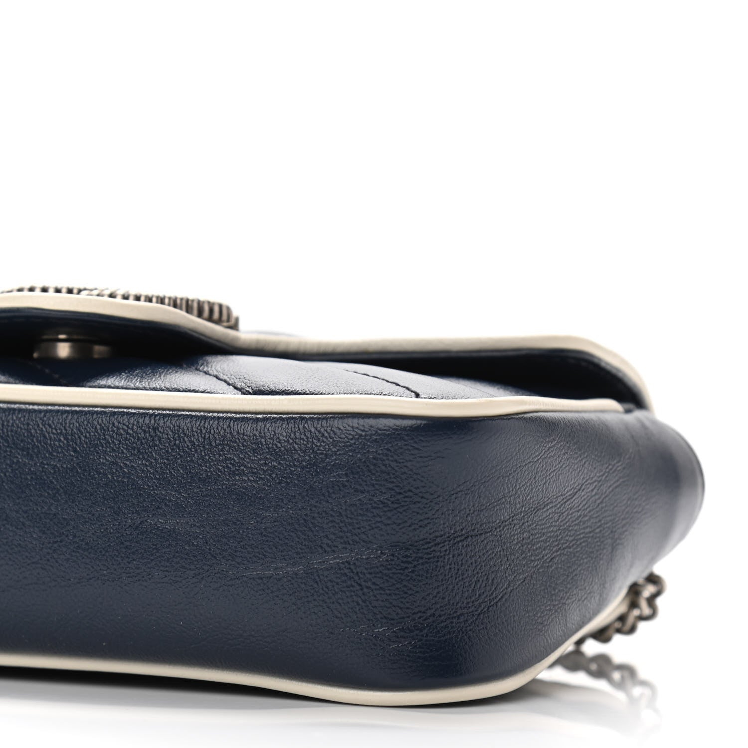 Gucci Vintage Effect Calfskin Matelasse Diagonal Super Mini Torchon GG Marmont Shoulder Bag Blue Agata Mystic White 10 of 10