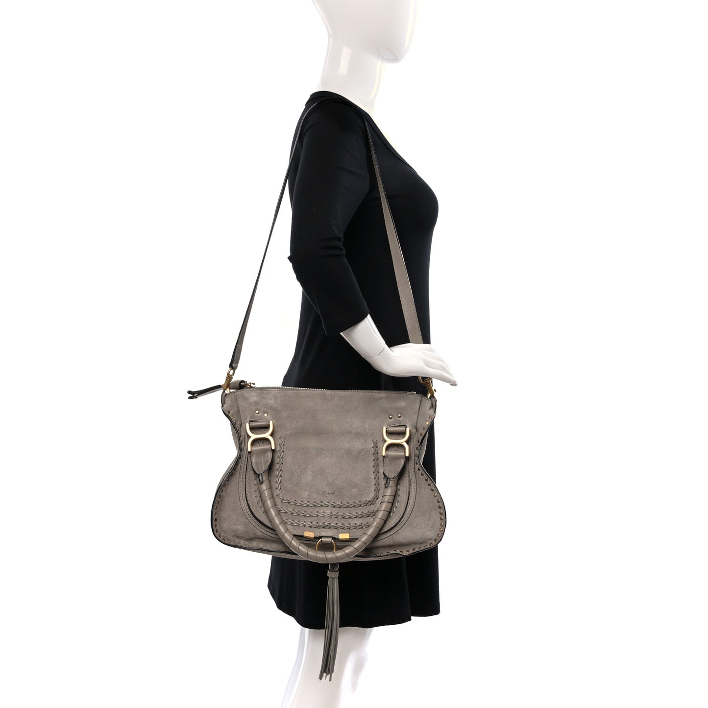 Suede Large Marcie Satchel Anchor Grey