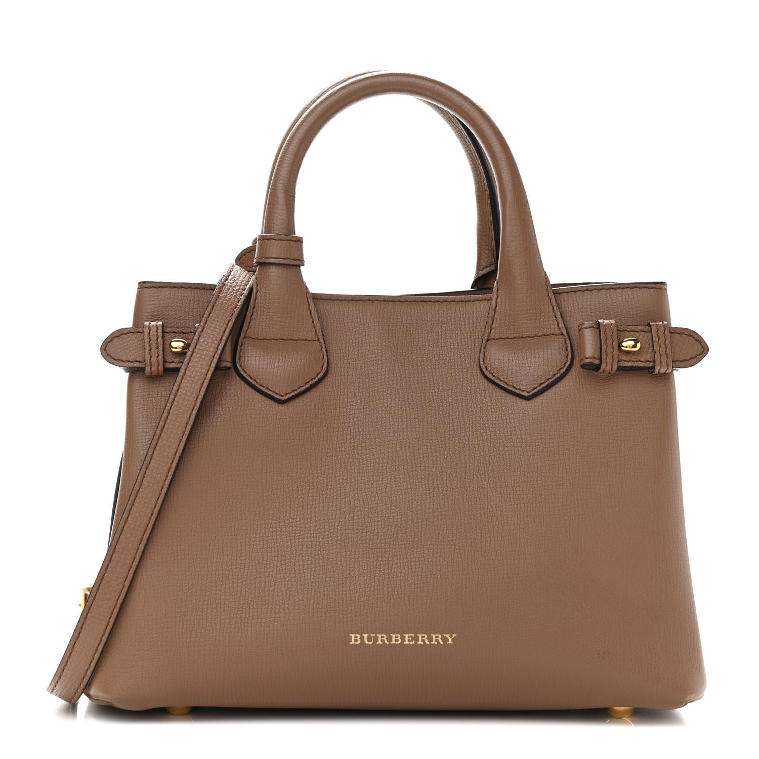 Burberry Grainy Calfskin House Check Small Banner Tote Tan 1 of 11