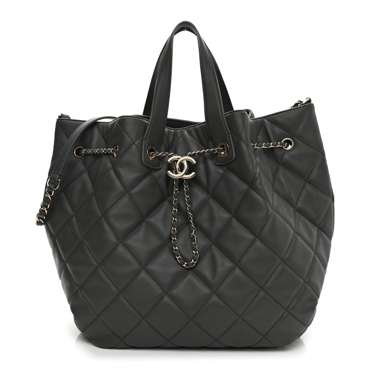 Lambskin Quilted CC Dweller Drawstring Tote Grey