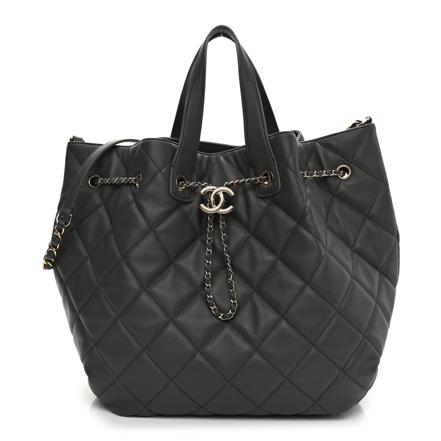 Chanel Lambskin Quilted CC Dweller Drawstring Tote Grey 1 of 10